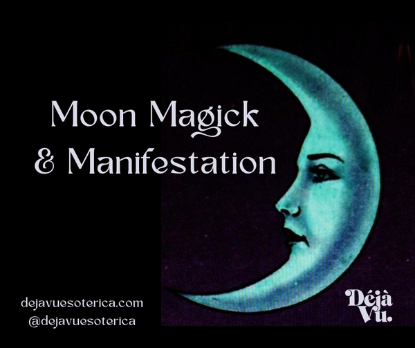 An illustration of a moon on a black background with Deja Vu's branding on it