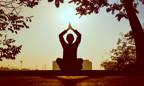A person sits in the sun, meditating