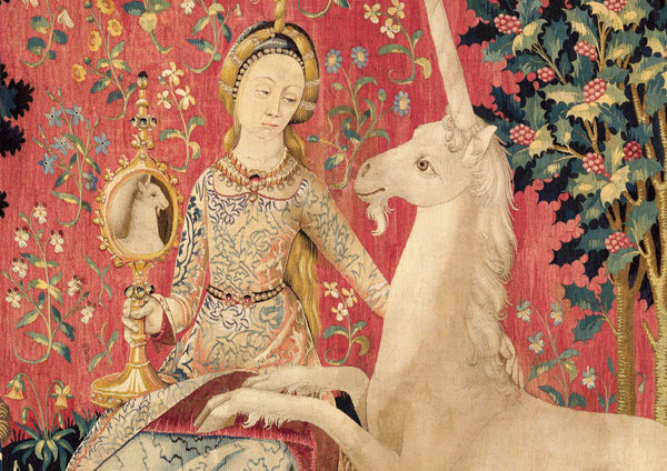 A woman showing a unicorn their reflection
