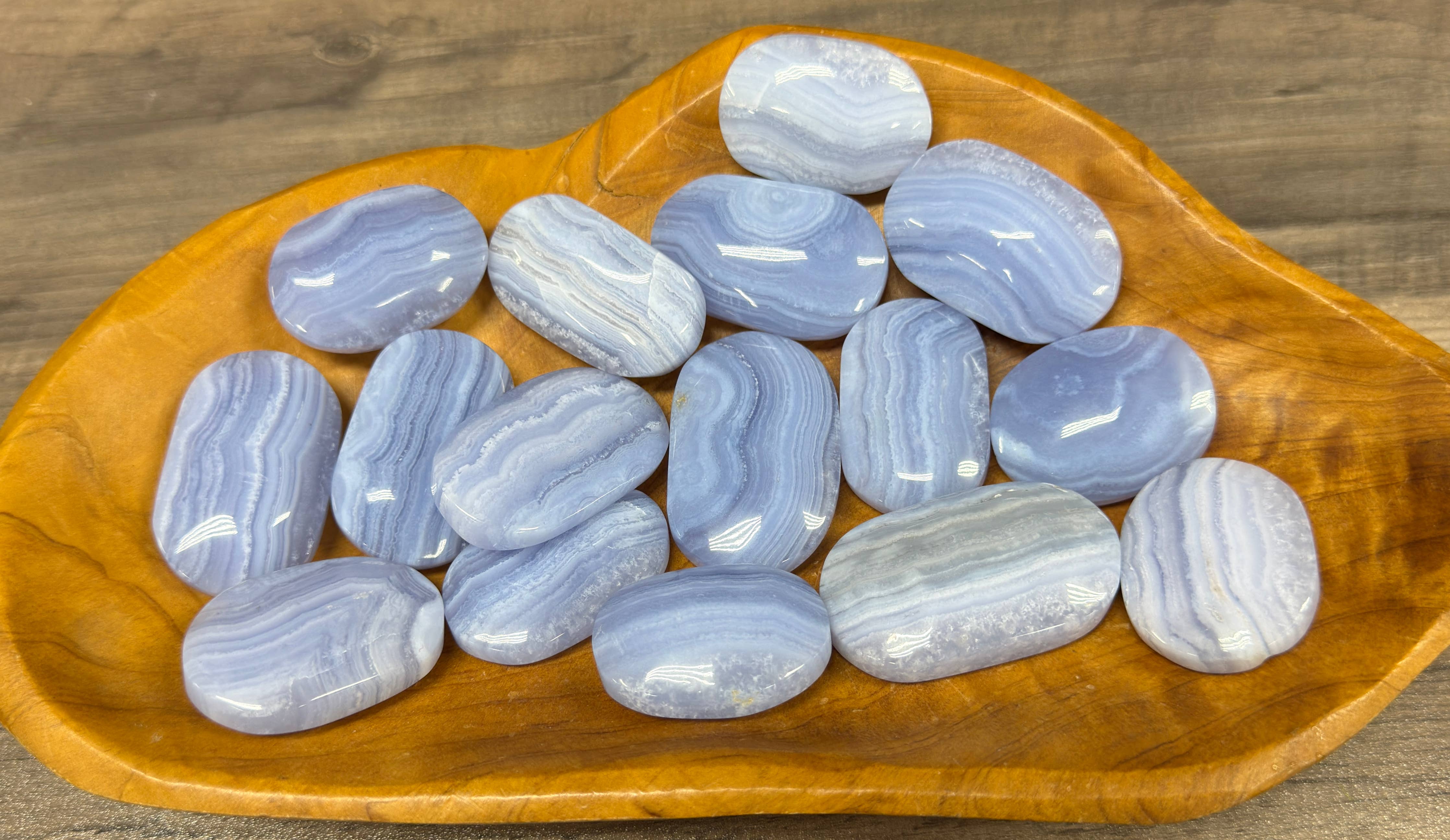 Blue Lace Agate Palm Stone