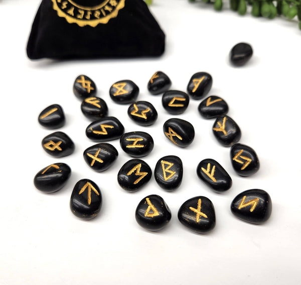 Black Agate Rune Set