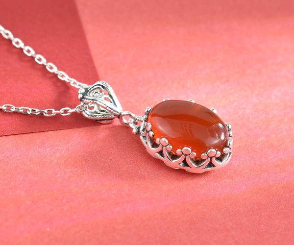 Carnelian & Sterling Silver Crown Necklace