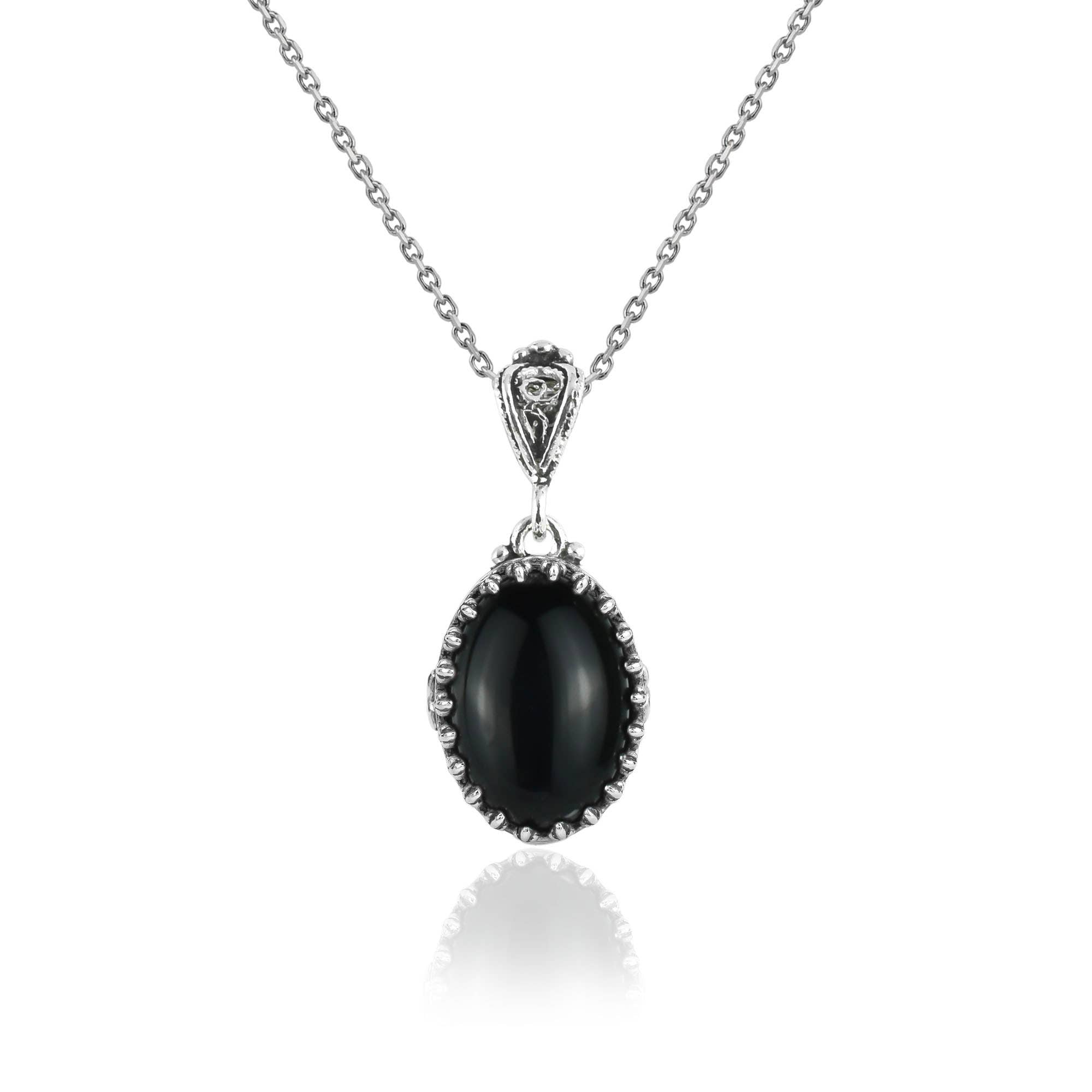 Black Onyx & Sterling Silver Heart Necklace