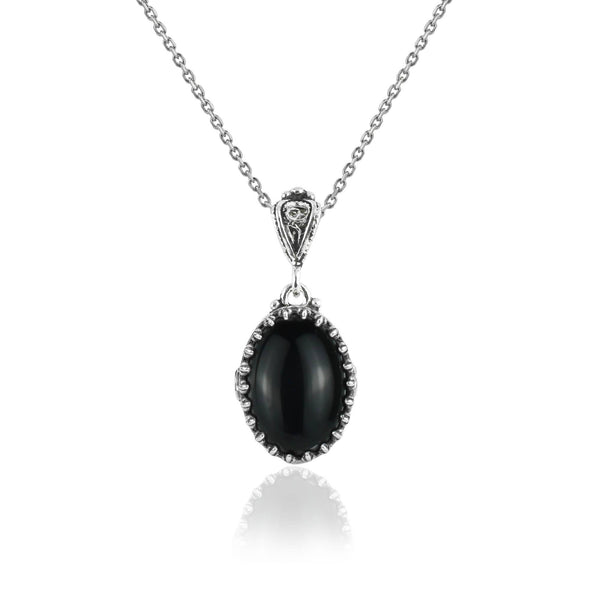 Black Onyx & Sterling Silver Heart Necklace