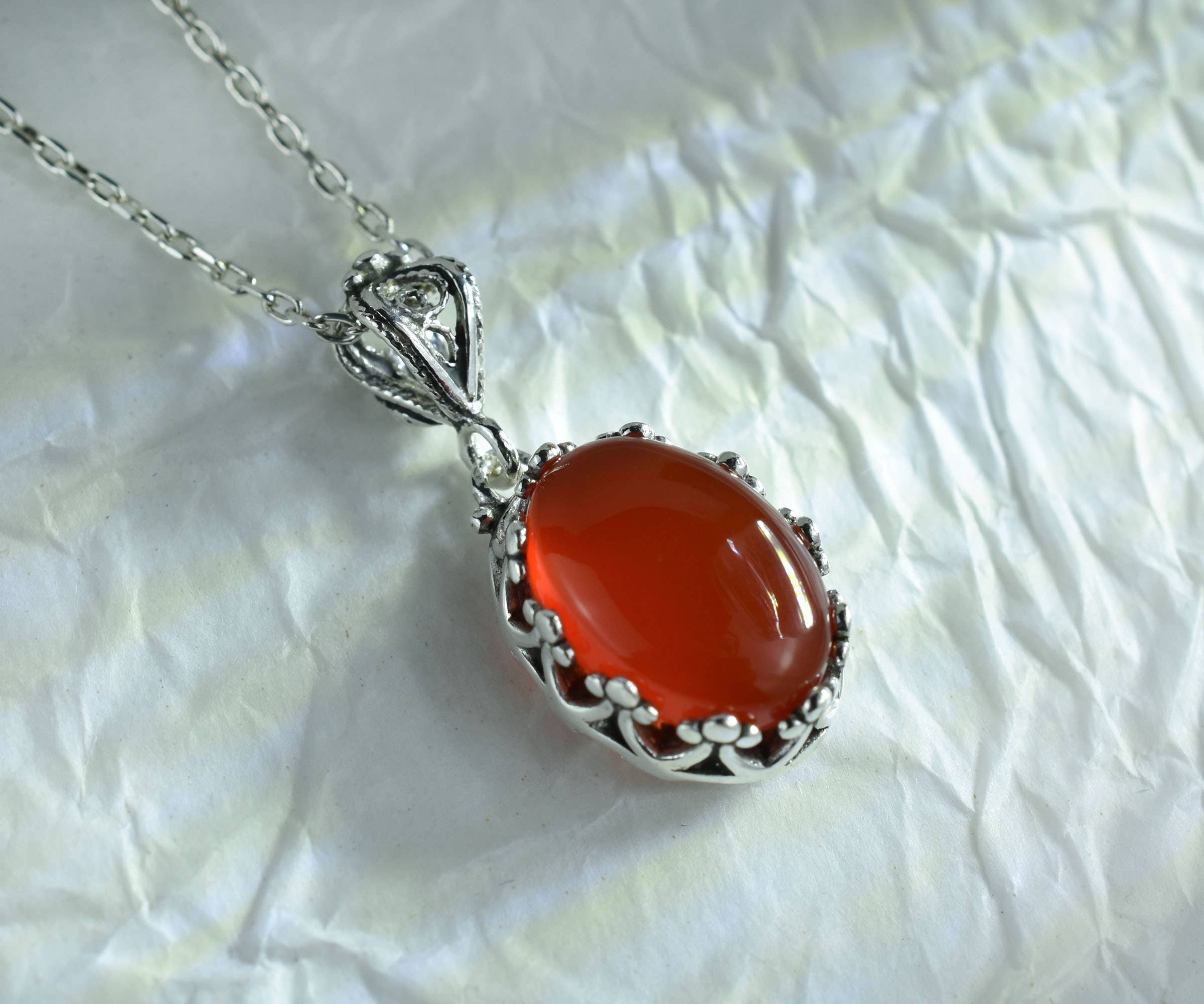 Carnelian & Sterling Silver Crown Necklace