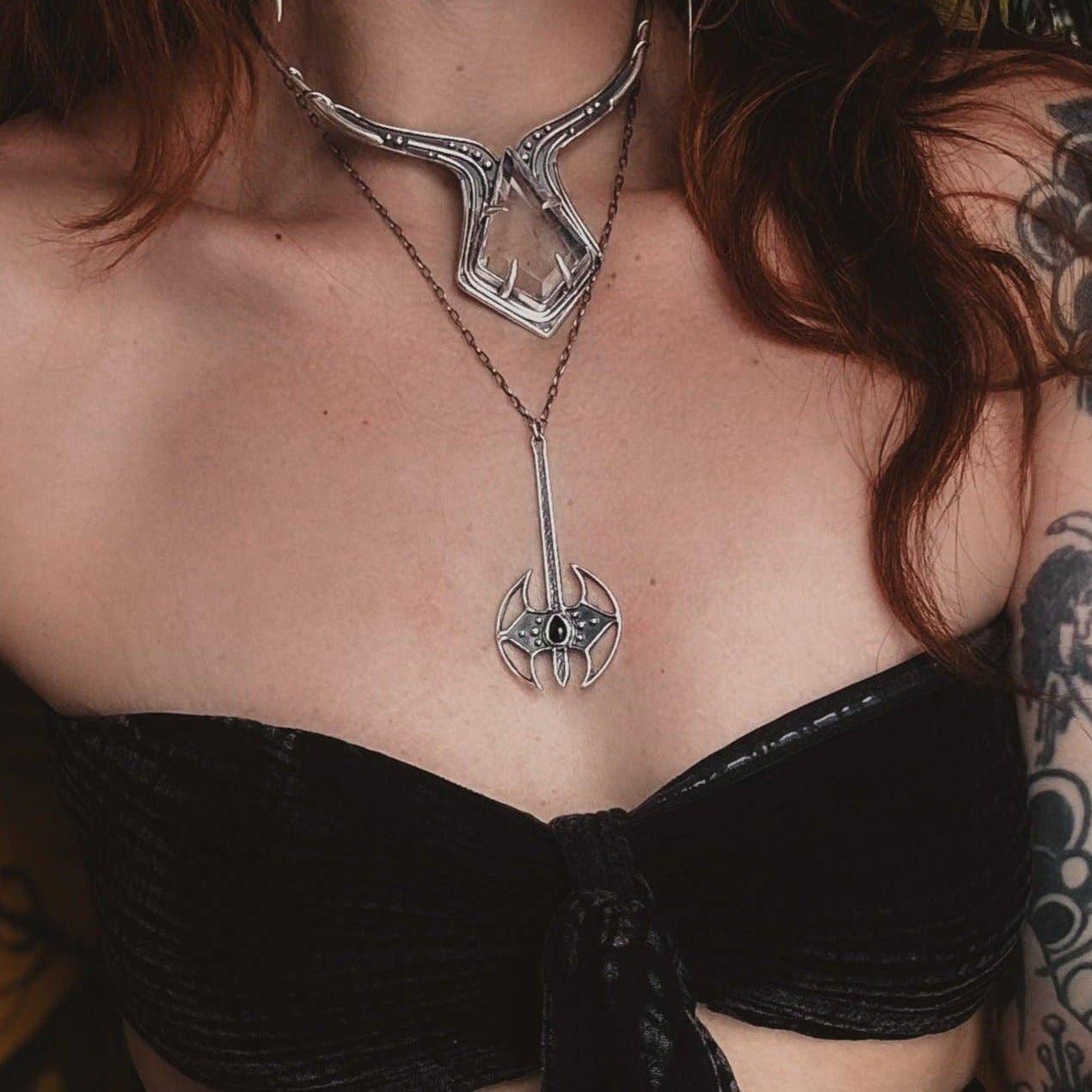 Onyx Battle Axe Necklace