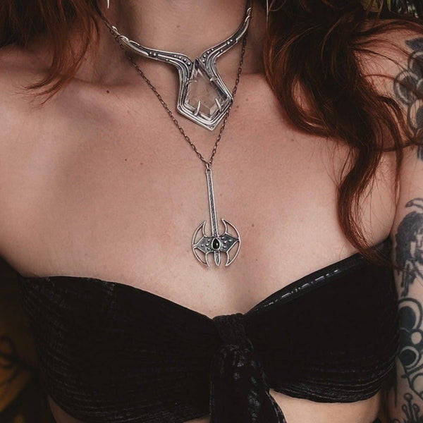 Onyx Battle Axe Necklace