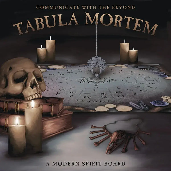 Promotional image for 'Tabula Mortem' with a skull, candles, and mystical elements.