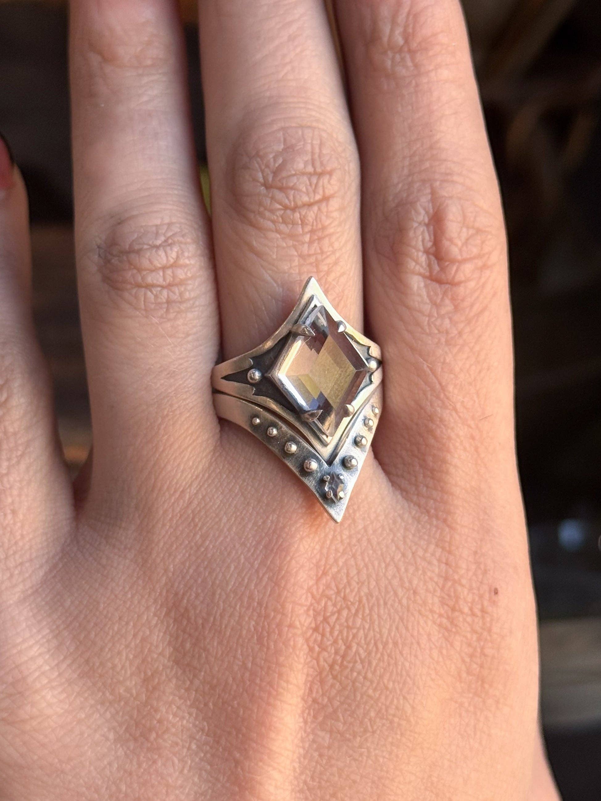 Grounded Ring W/ Faceted Quartz Size 7