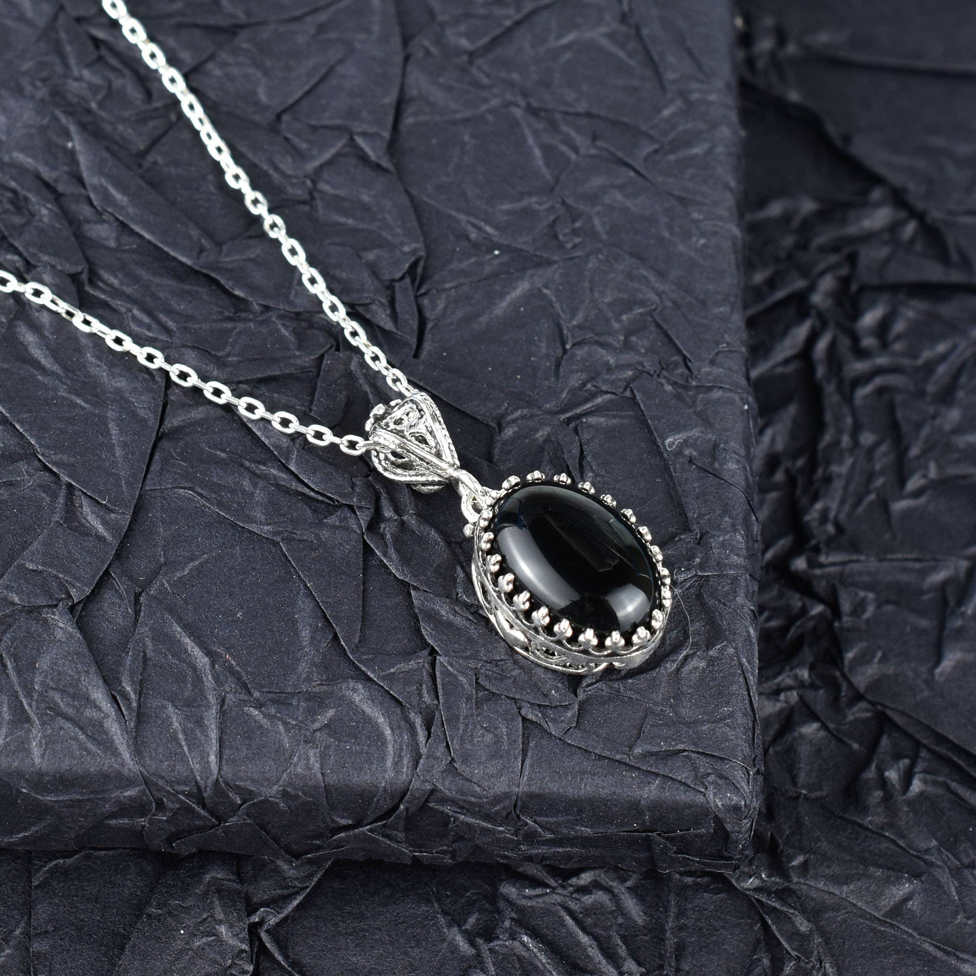 Black Onyx & Sterling Silver Heart Necklace