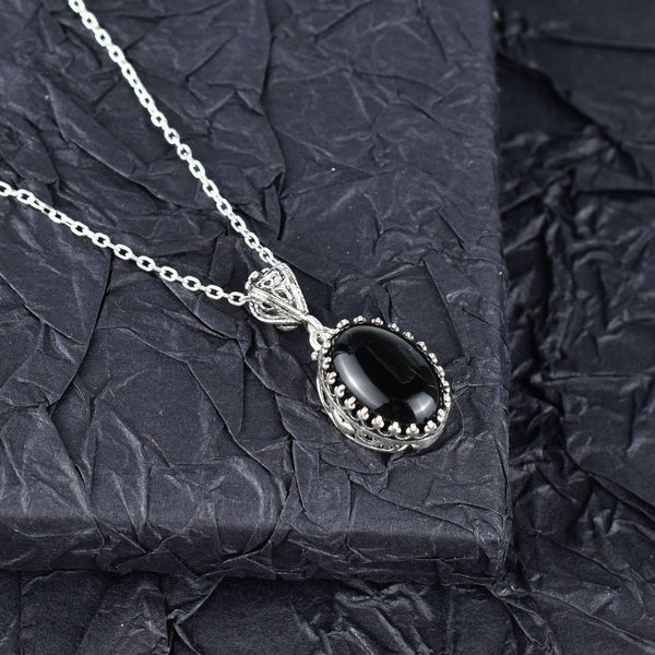 Black Onyx & Sterling Silver Heart Necklace