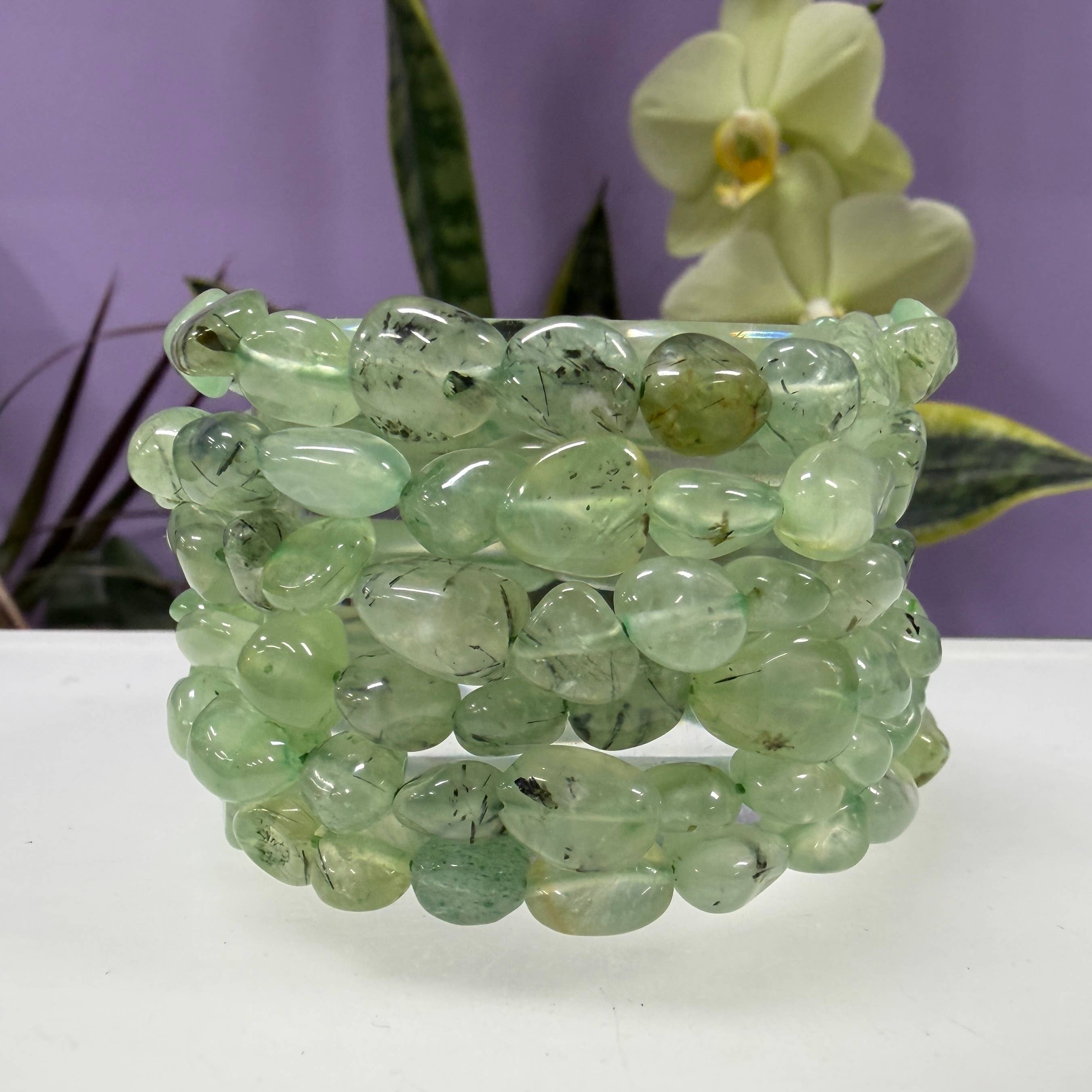 8mm Green Prehnite Tumble Bracelet 7.5
