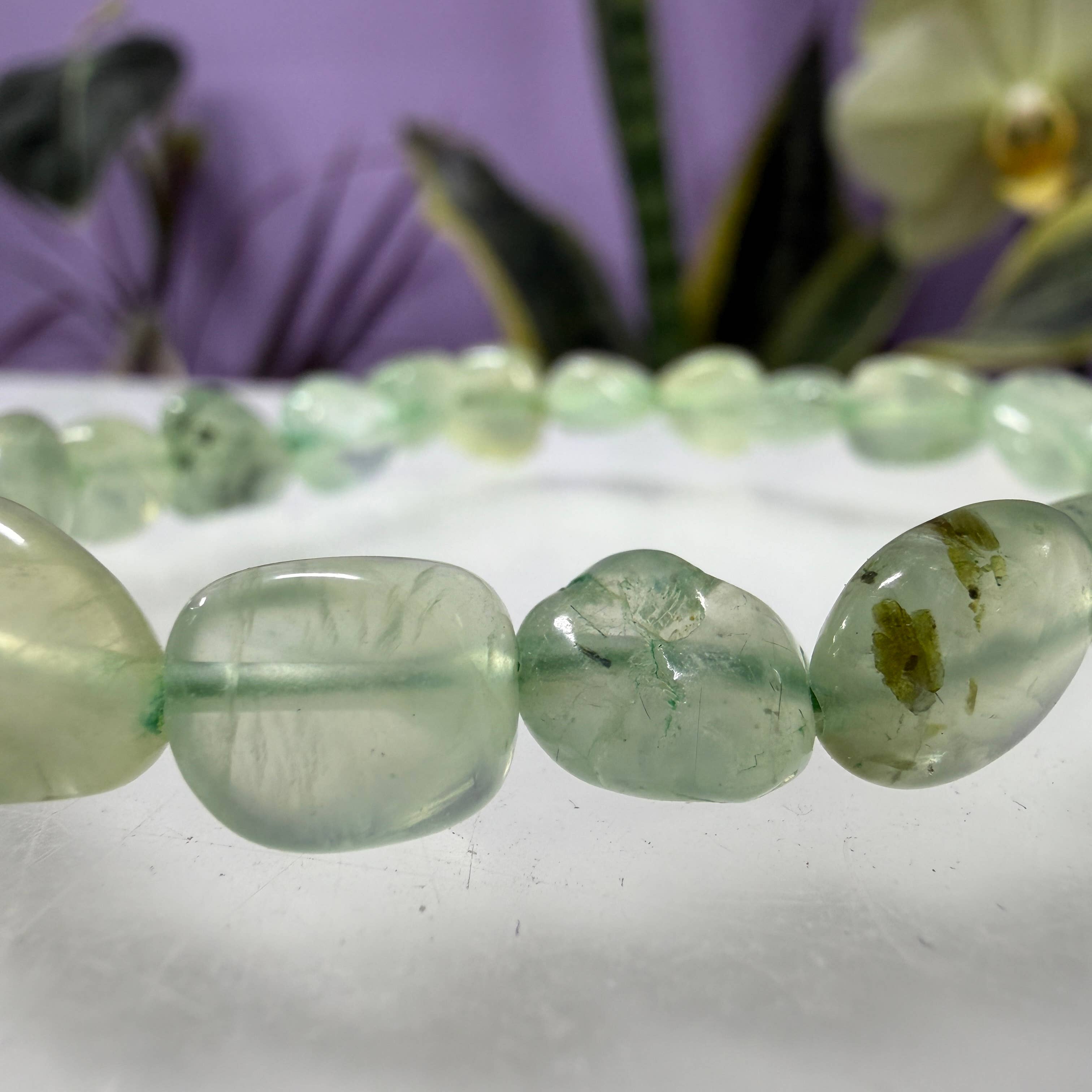 8mm Green Prehnite Tumble Bracelet 7.5