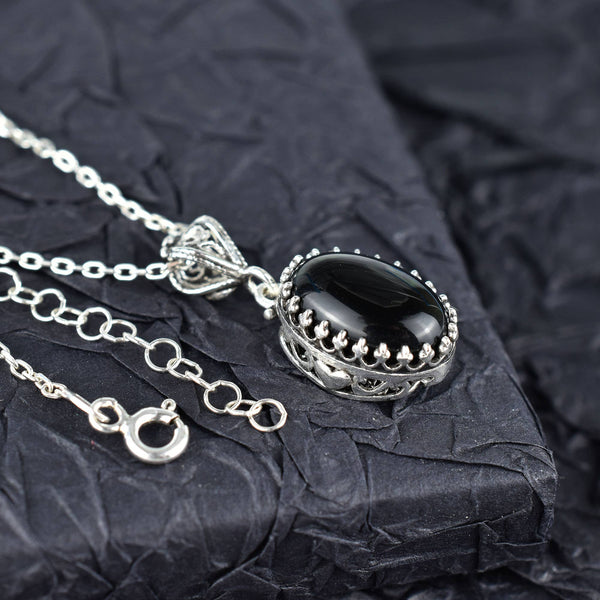 Black Onyx & Sterling Silver Heart Necklace