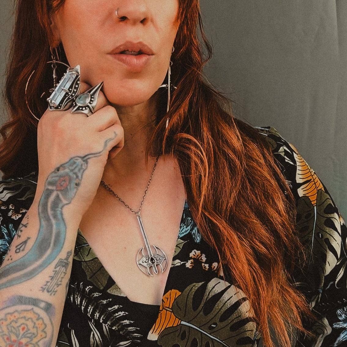 Onyx Battle Axe Necklace