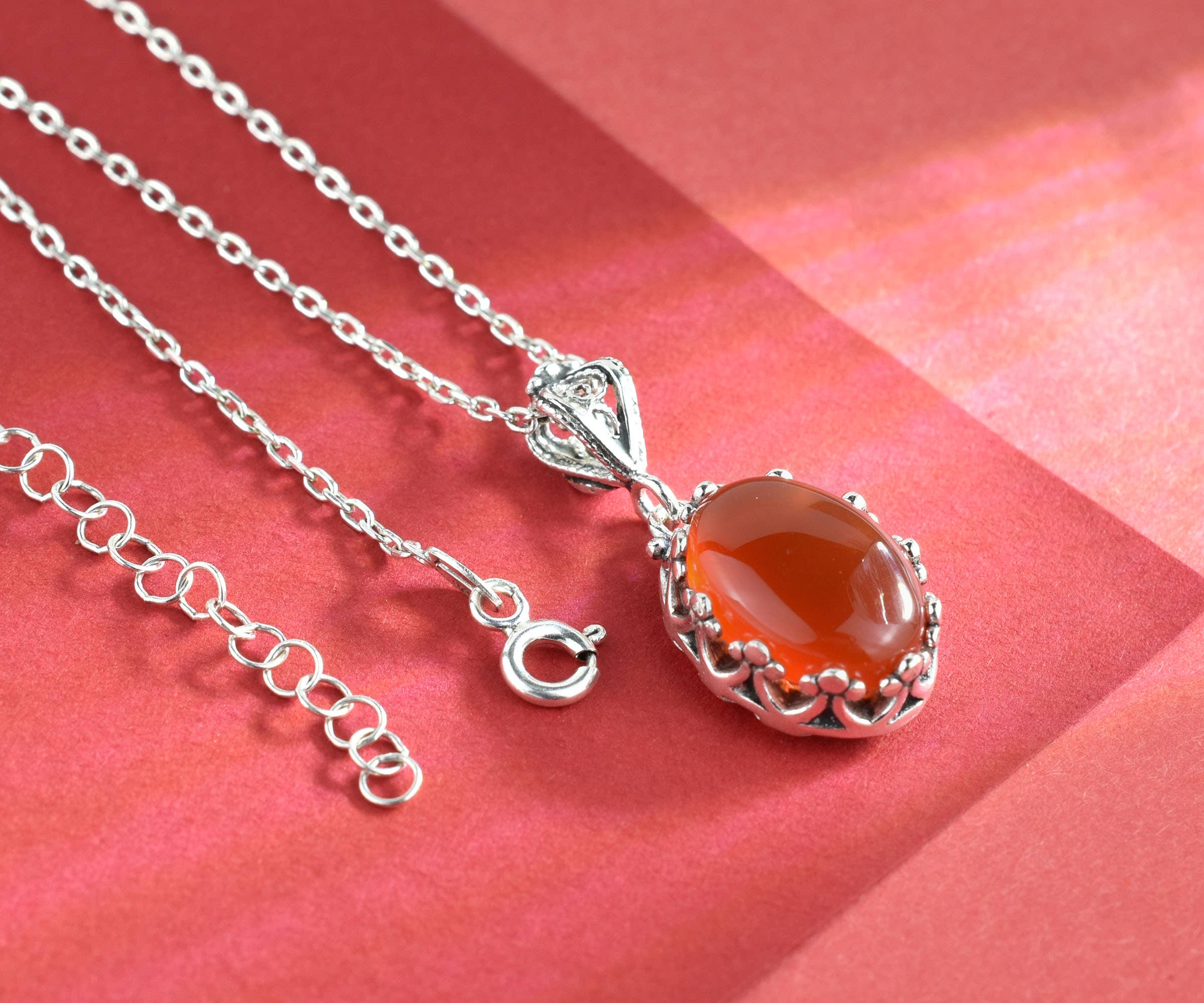 Carnelian & Sterling Silver Crown Necklace