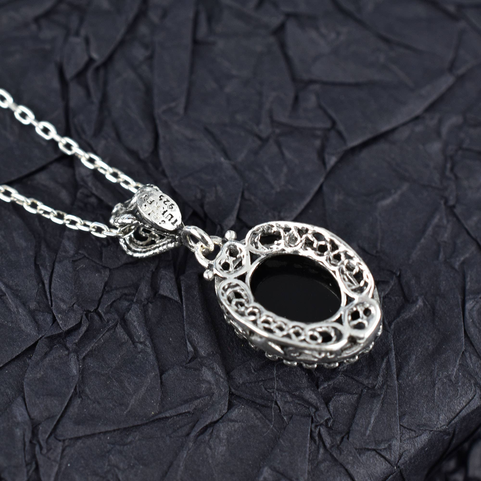 Black Onyx & Sterling Silver Heart Necklace