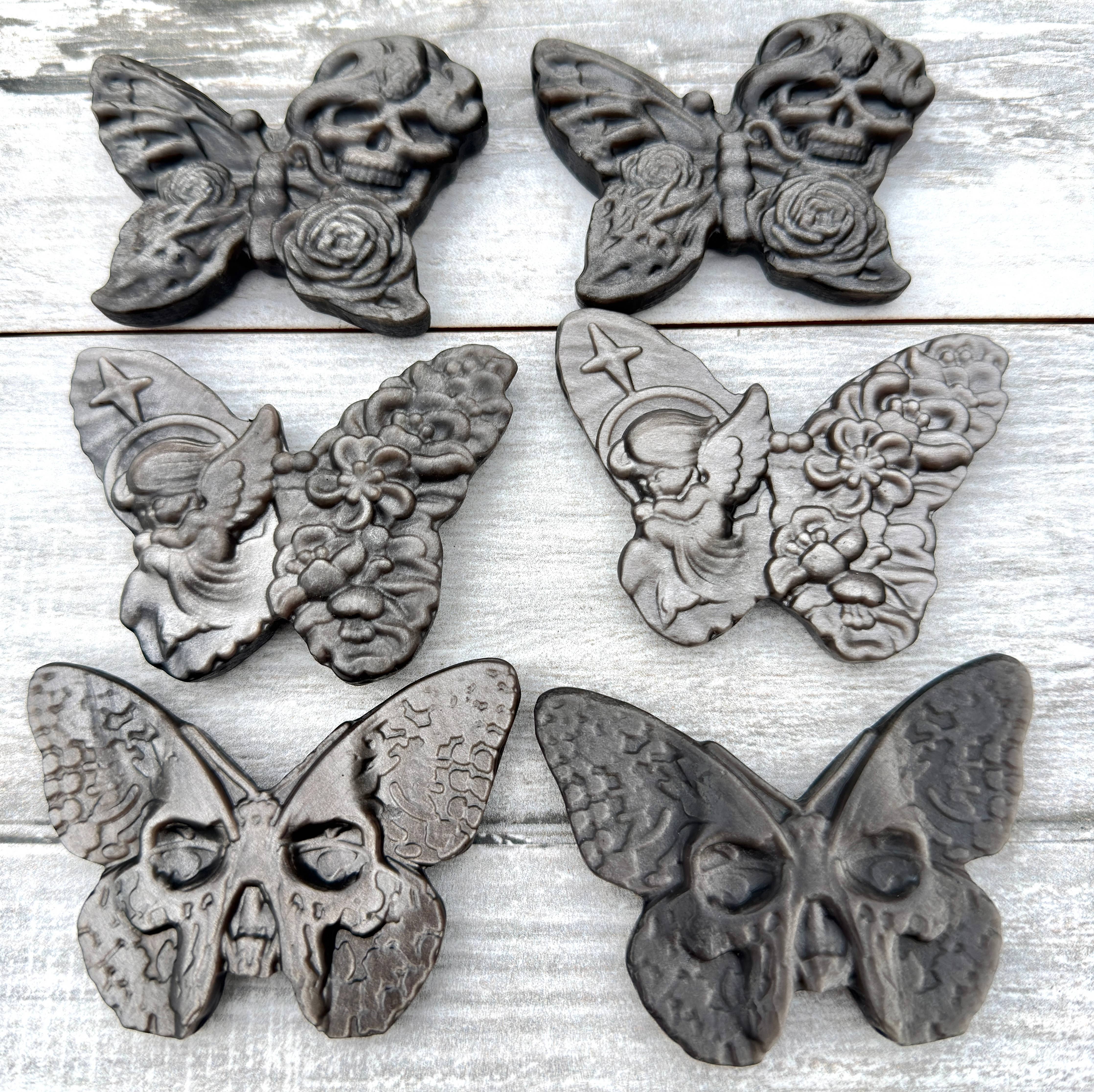 Silver Sheen Obsidian Butterfly Carvings