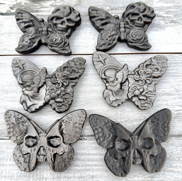 Silver Sheen Obsidian Butterfly Carvings