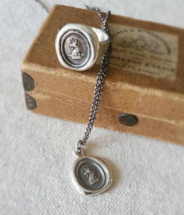 Unicorn and Crown Wax Seal Necklace