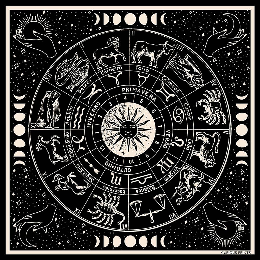 Zodiac Signs Astrology Silk Bandana - 17 x 17 Inches