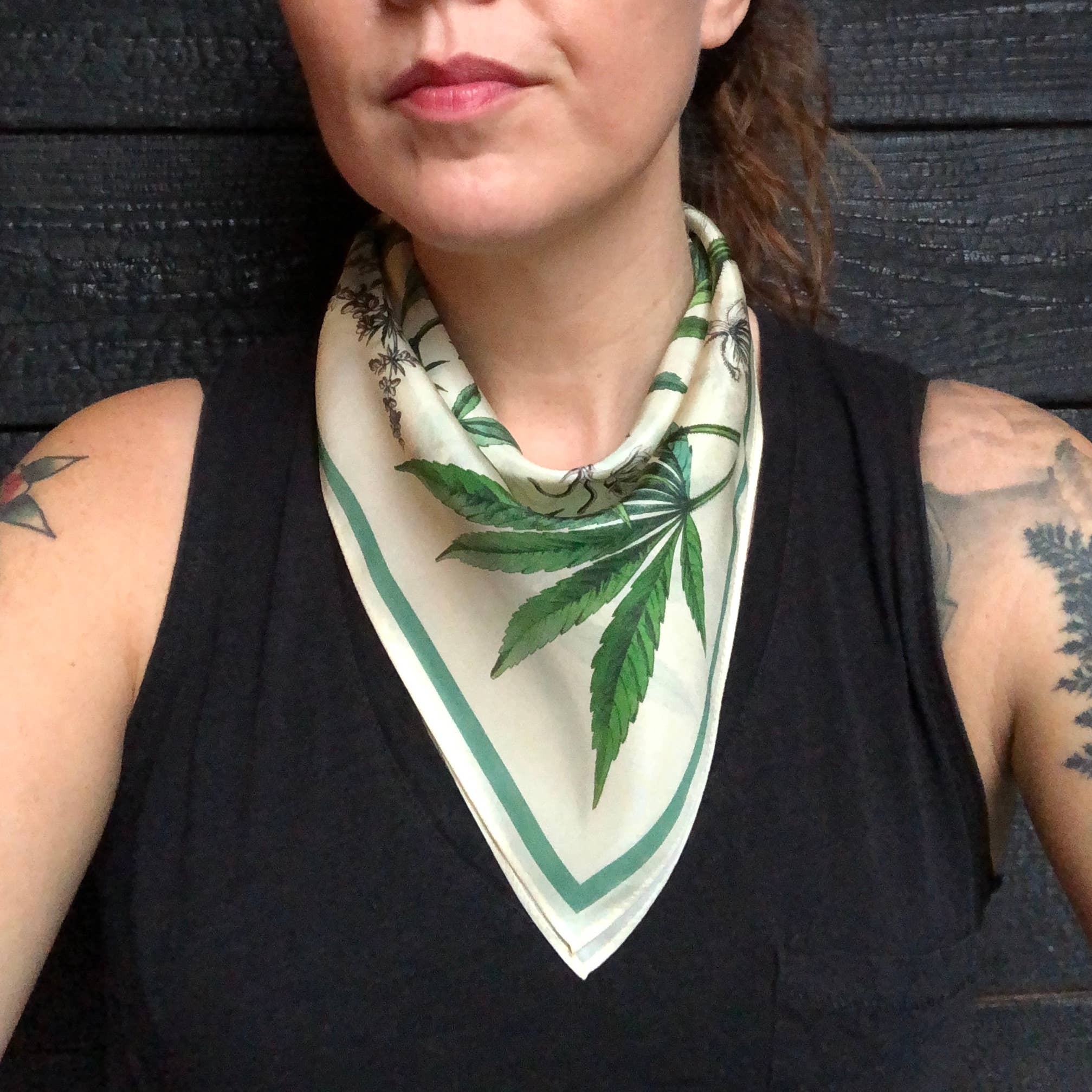 Botanical Cannabis Silk Bandana - 17 x 17 Inches
