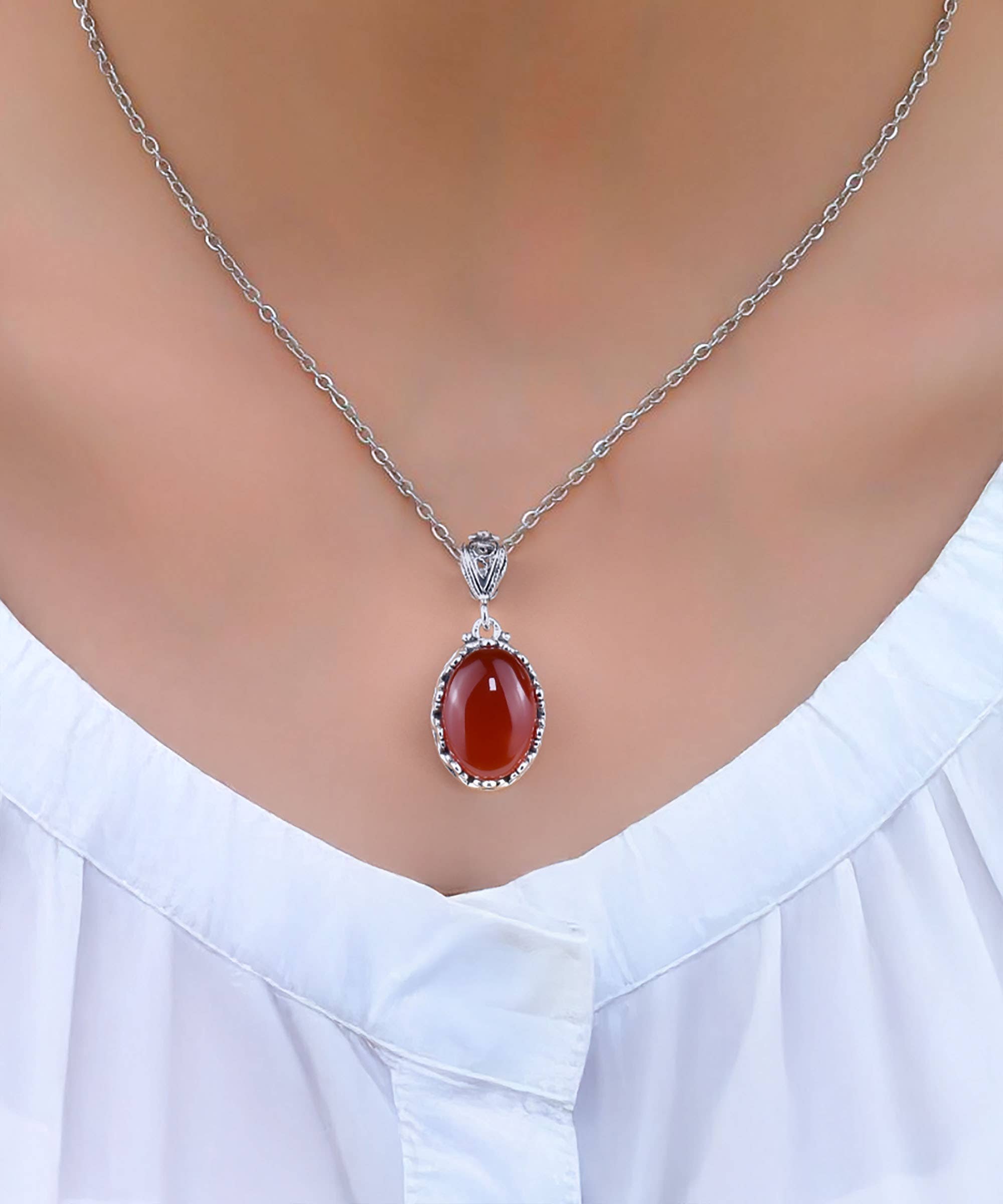 Carnelian & Sterling Silver Crown Necklace