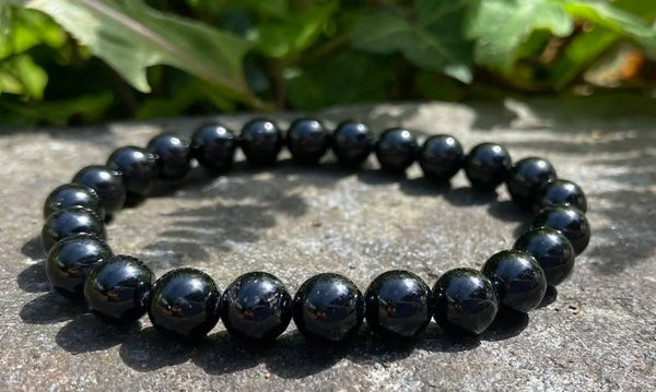 A black tourmaline stretch bracelet with 8mm beads