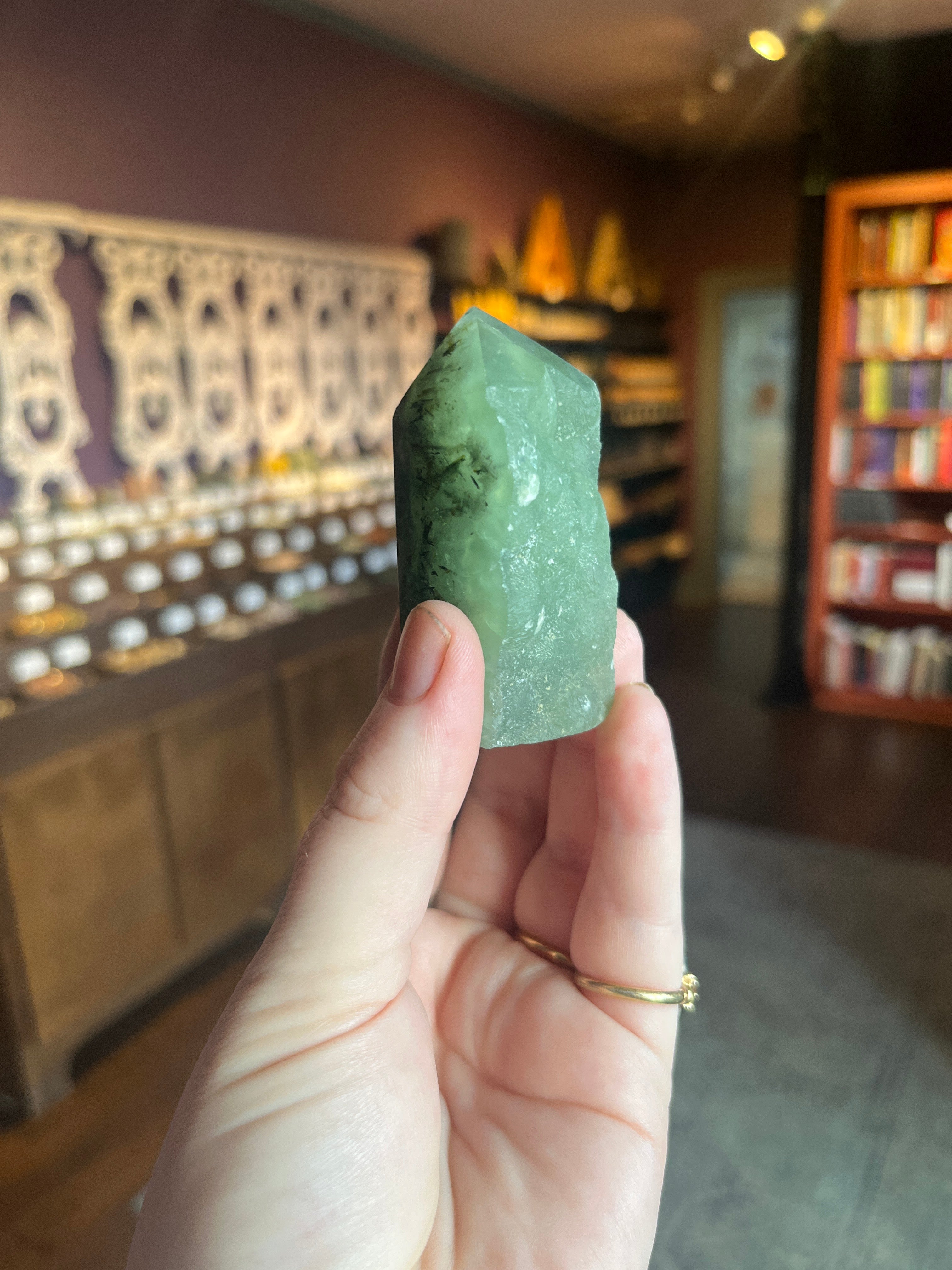 Prehnite with Epidote Obelisk Tower Point