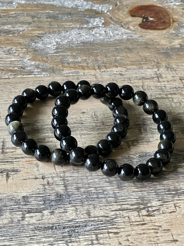 Two gold sheen obsidian bracelets
