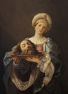 This gift card features a painting of a woman holding a head on a platter against a dark background