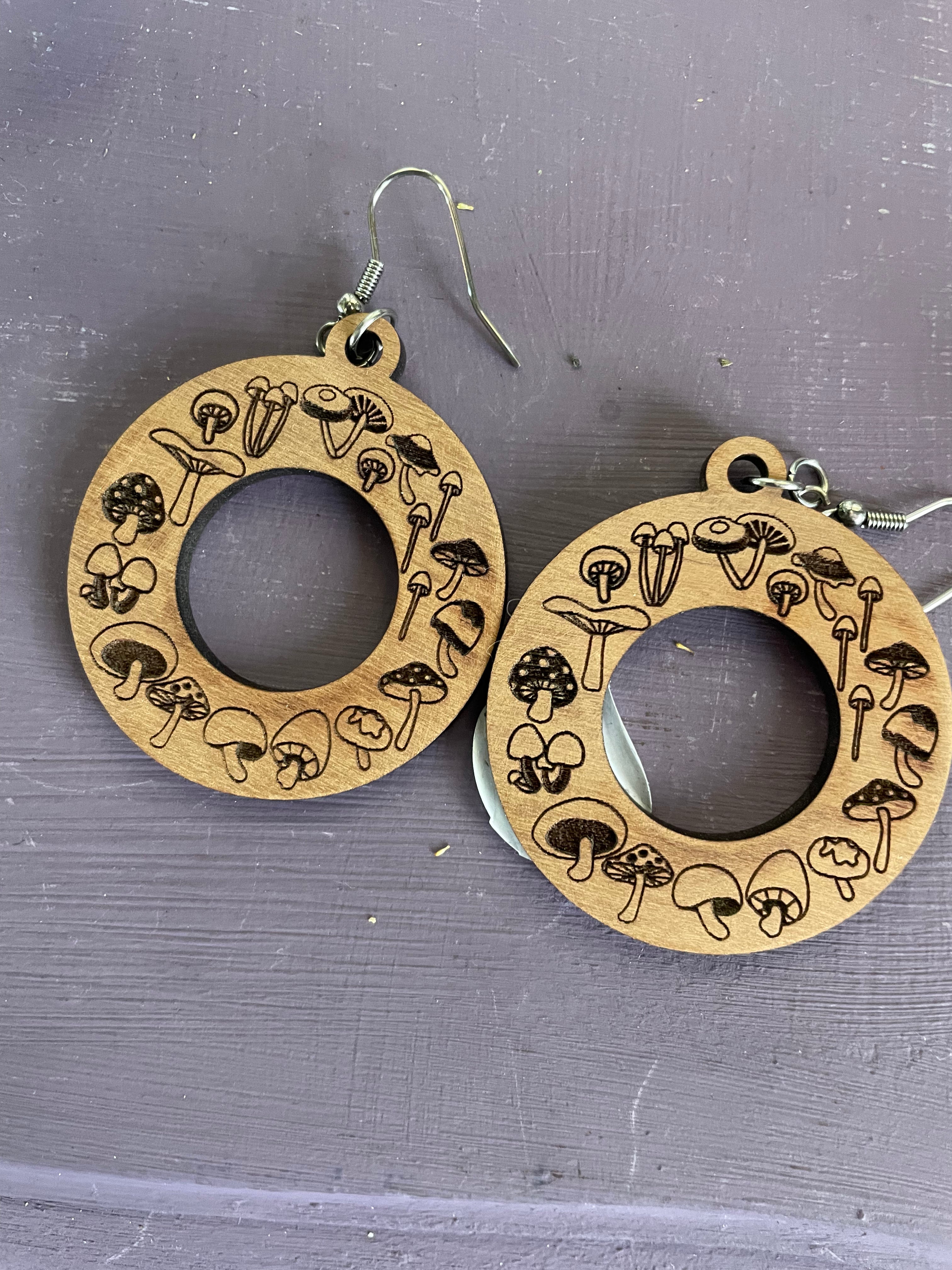 Wood Mushroom Earrings