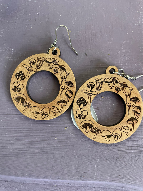 Wood Mushroom Earrings