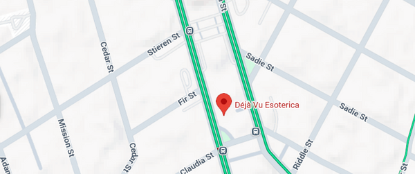 A close-up street map showing the location of Deja Vu