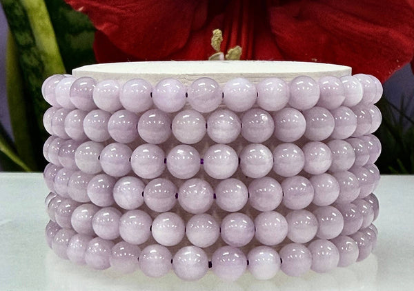 Natural Kunzite 6mm 7.5” Crystal Healing Stretch Bracelet