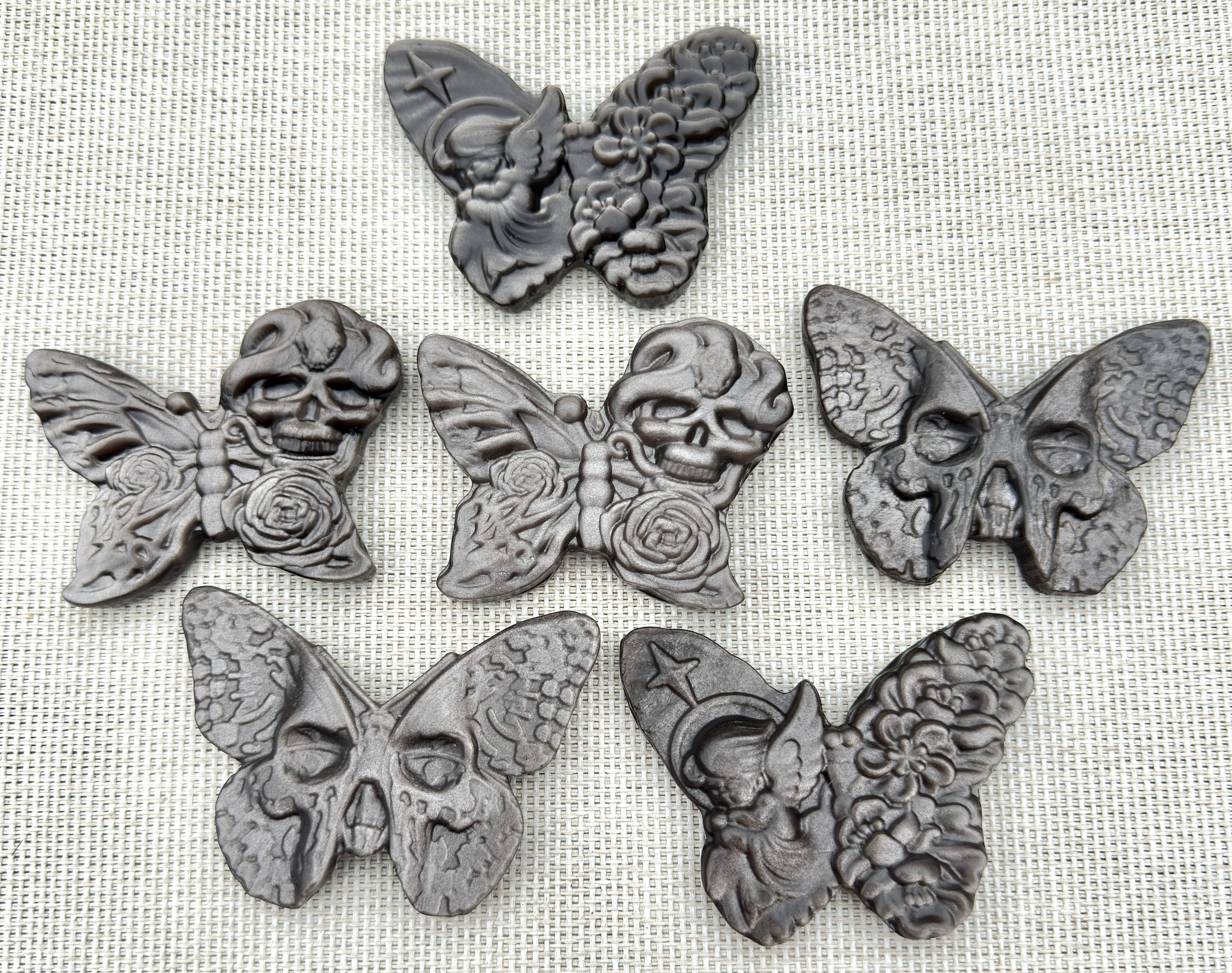 Silver Sheen Obsidian Butterfly Carvings