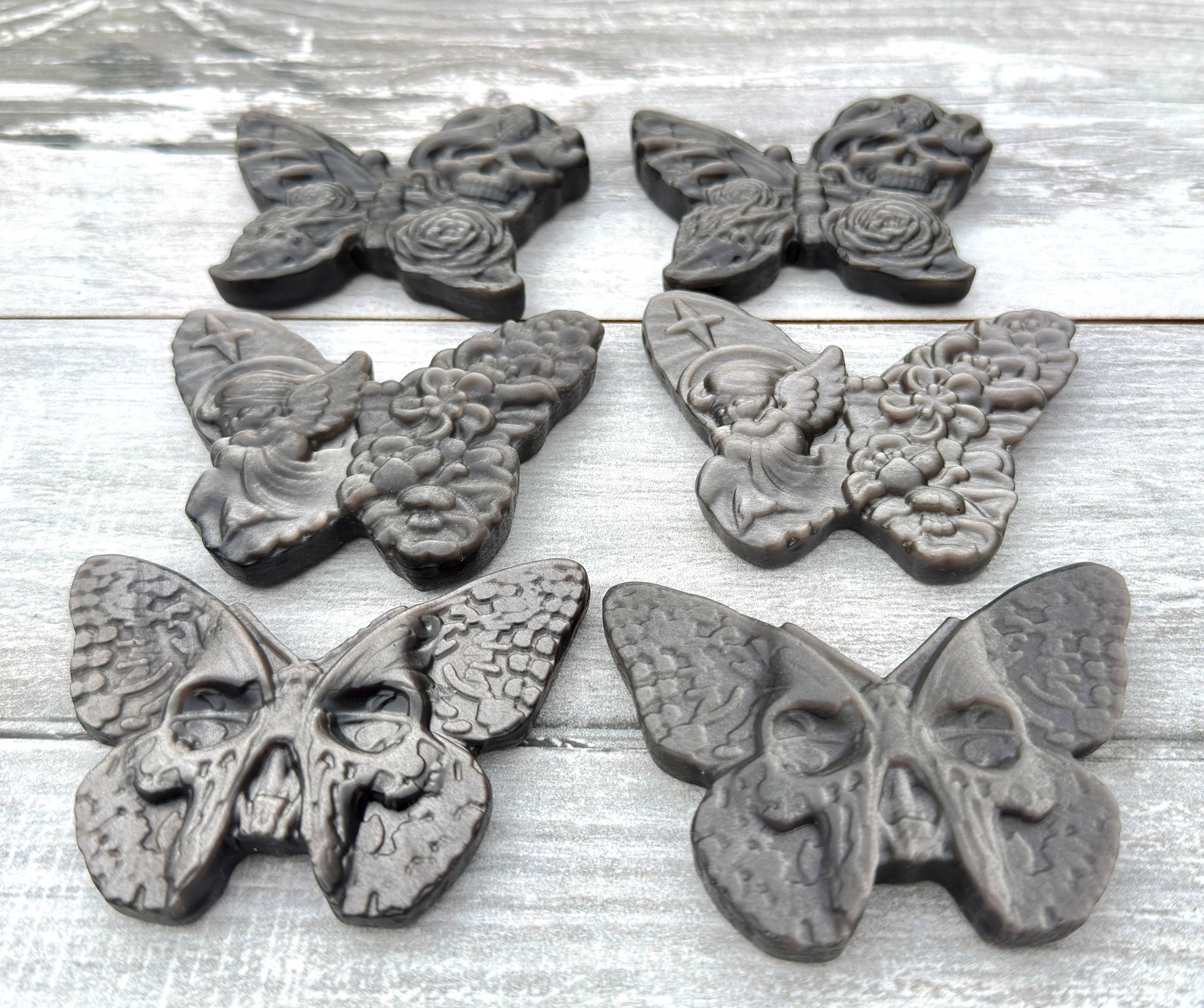 Silver Sheen Obsidian Butterfly Carvings
