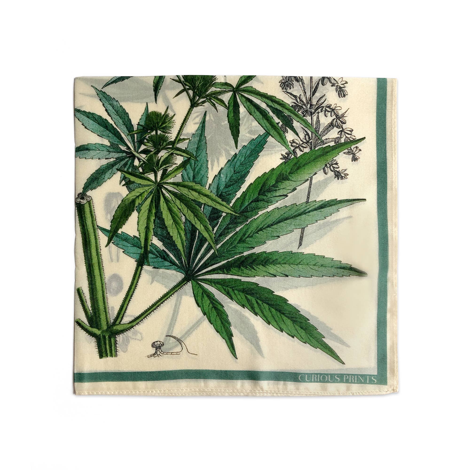Botanical Cannabis Silk Bandana - 17 x 17 Inches