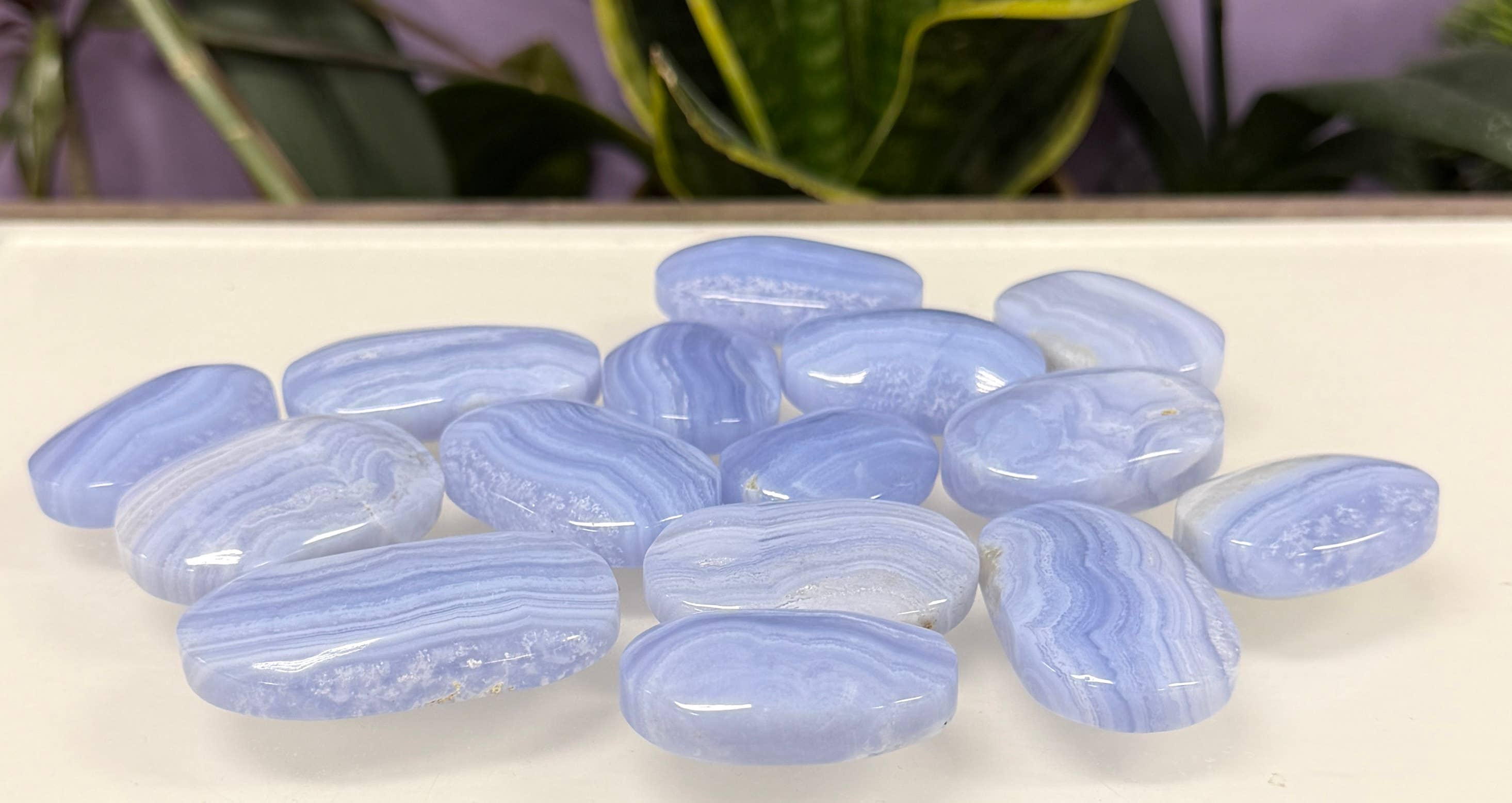 Blue Lace Agate Palm Stone