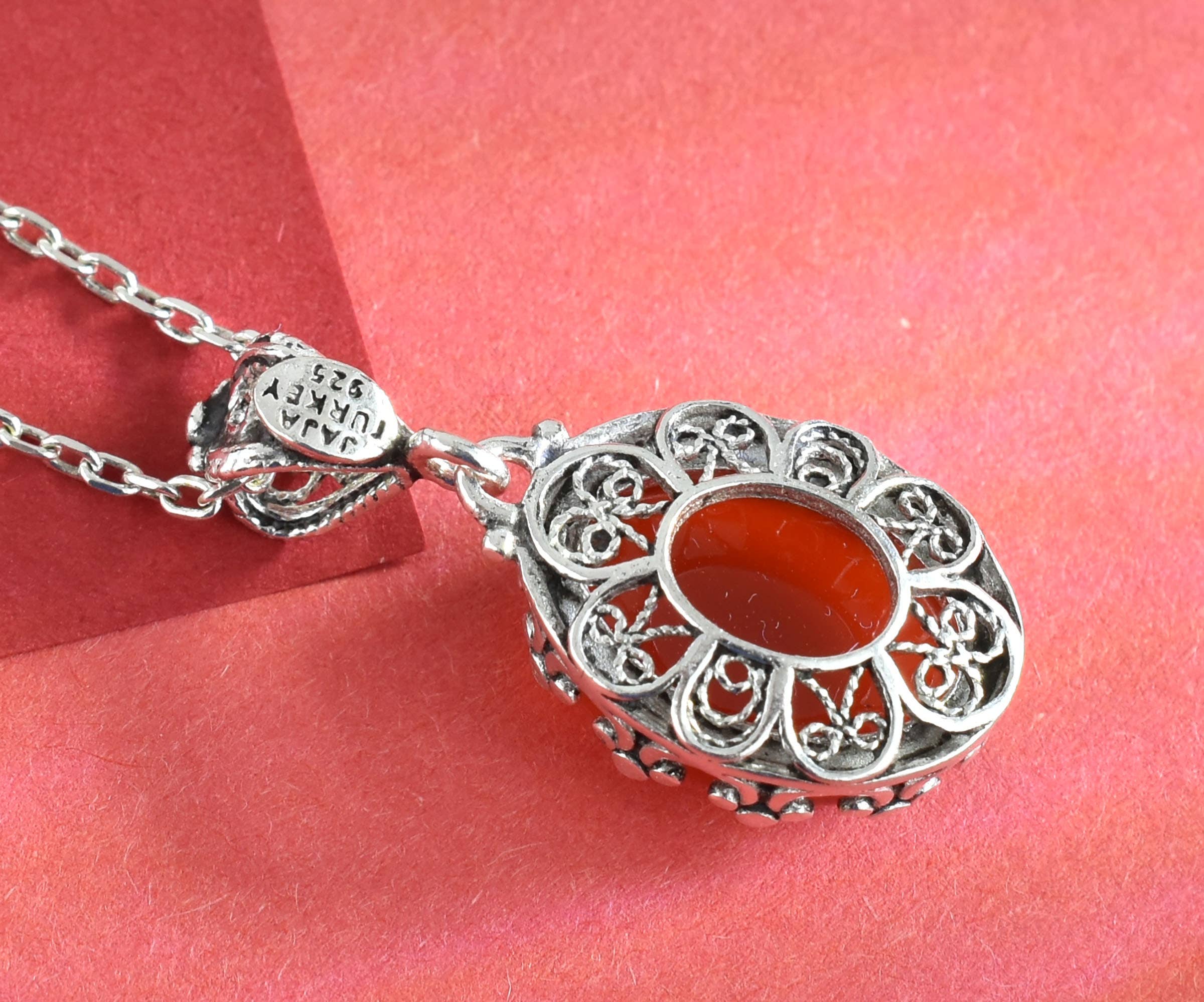 Carnelian & Sterling Silver Crown Necklace