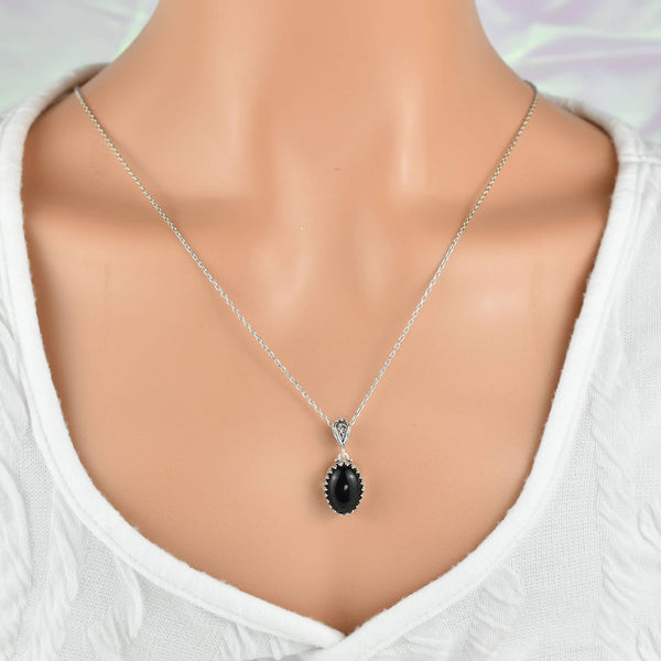 Black Onyx & Sterling Silver Heart Necklace
