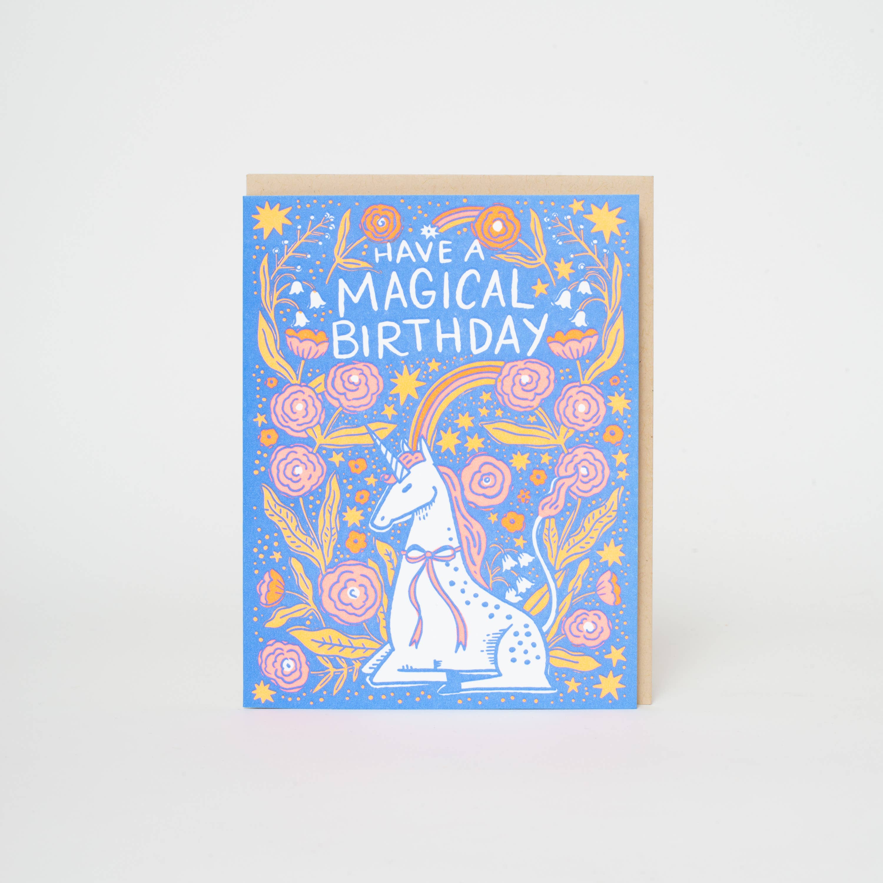 Birthday Folk Unicorn Letterpress Card