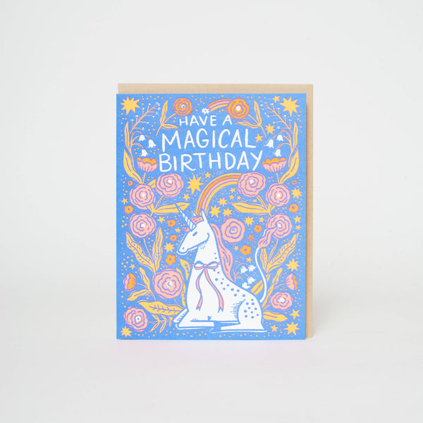 Birthday Folk Unicorn Letterpress Card