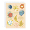 Card with sun and moon illustrations and a romantic quote on a beige background
