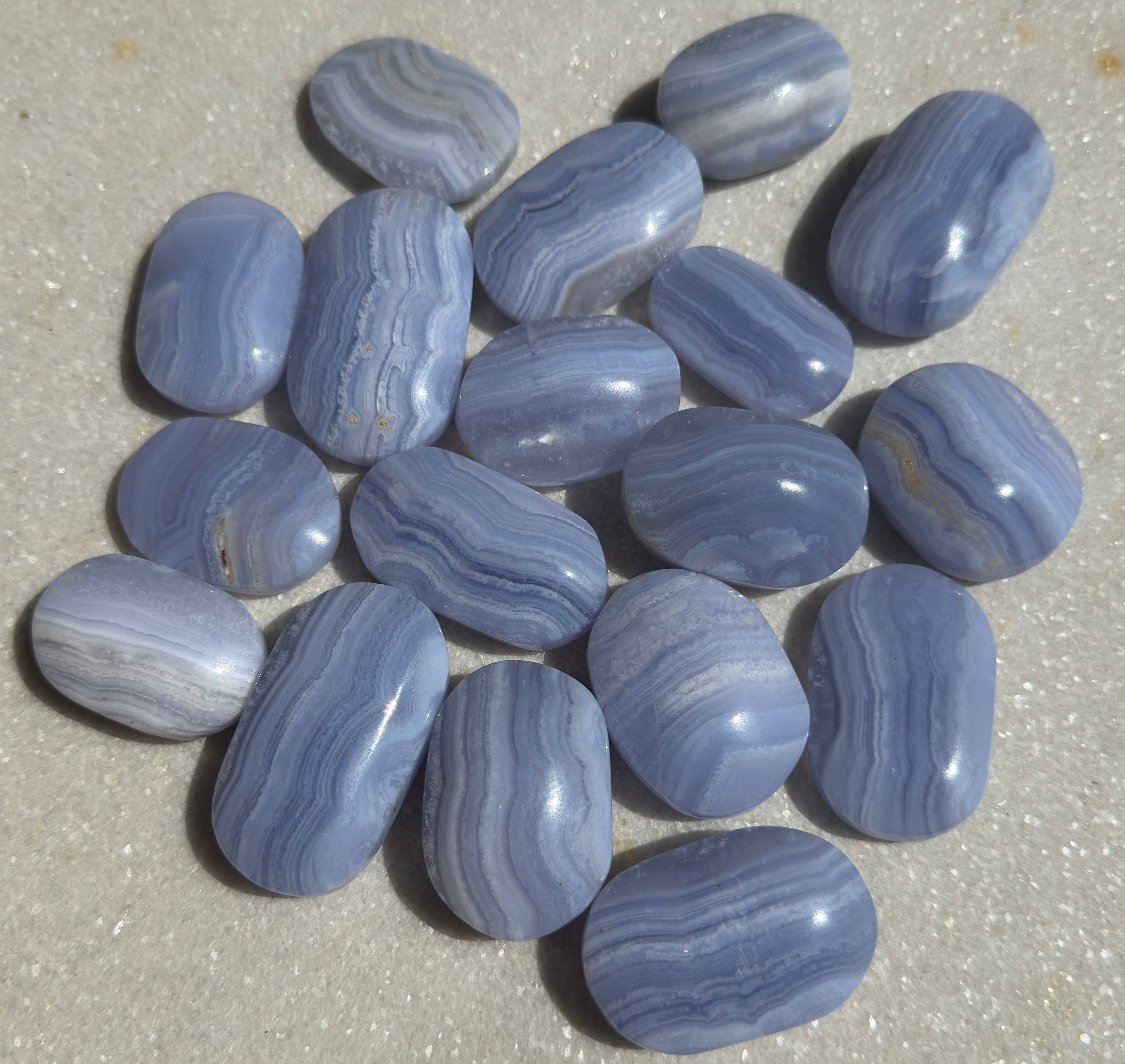 Blue Lace Agate Palm Stone