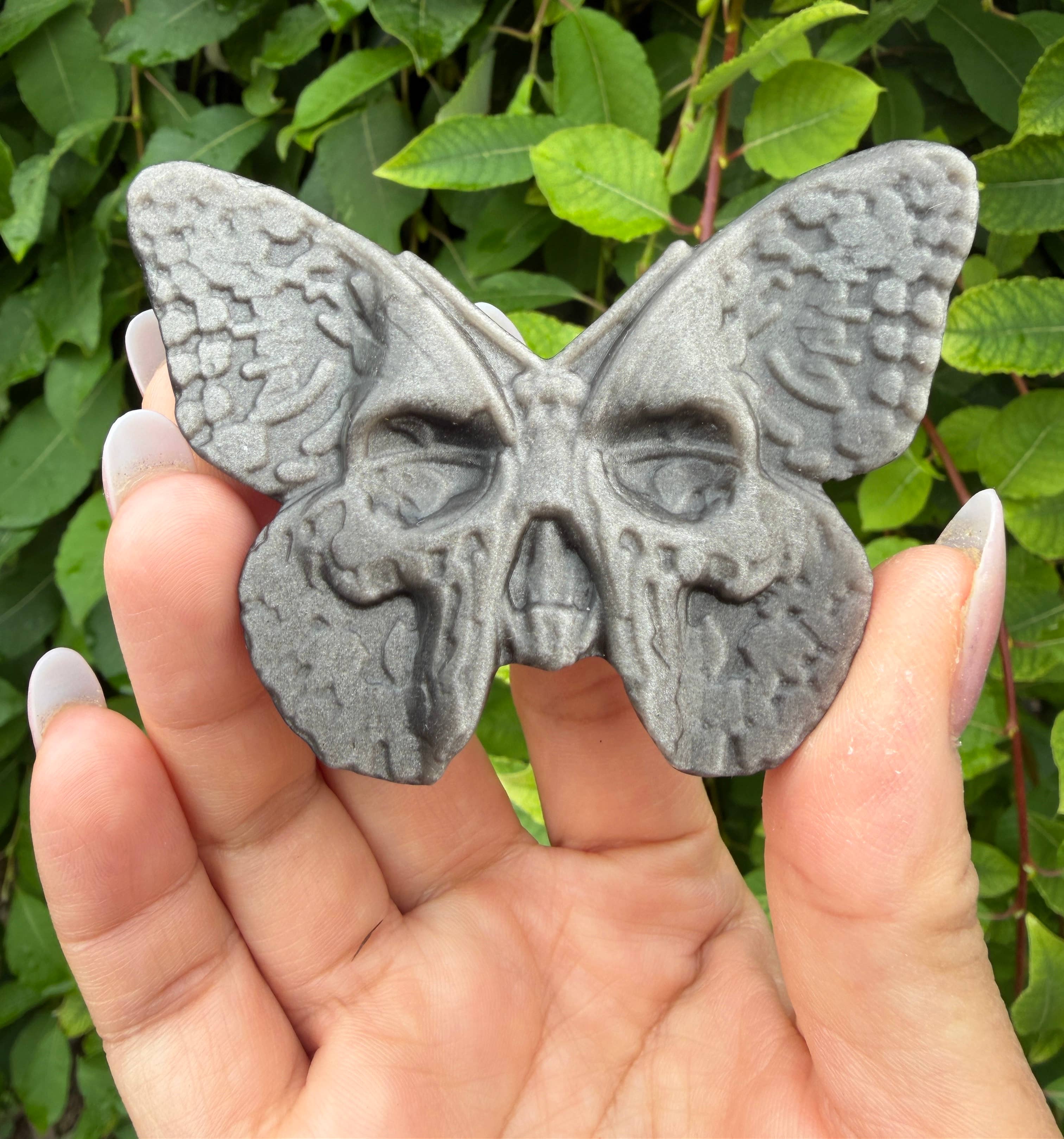 Silver Sheen Obsidian Butterfly Carvings