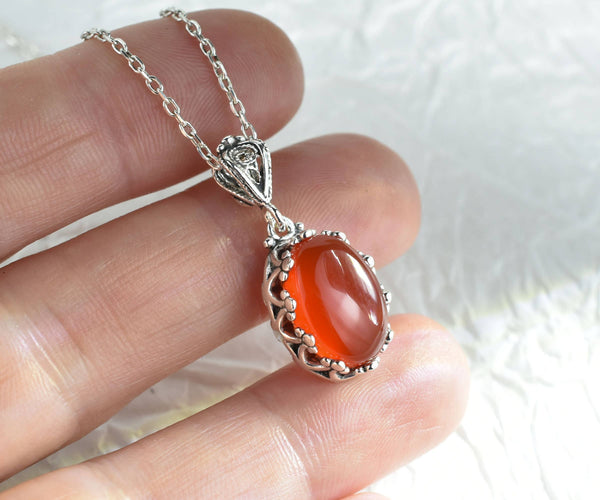 Carnelian & Sterling Silver Crown Necklace