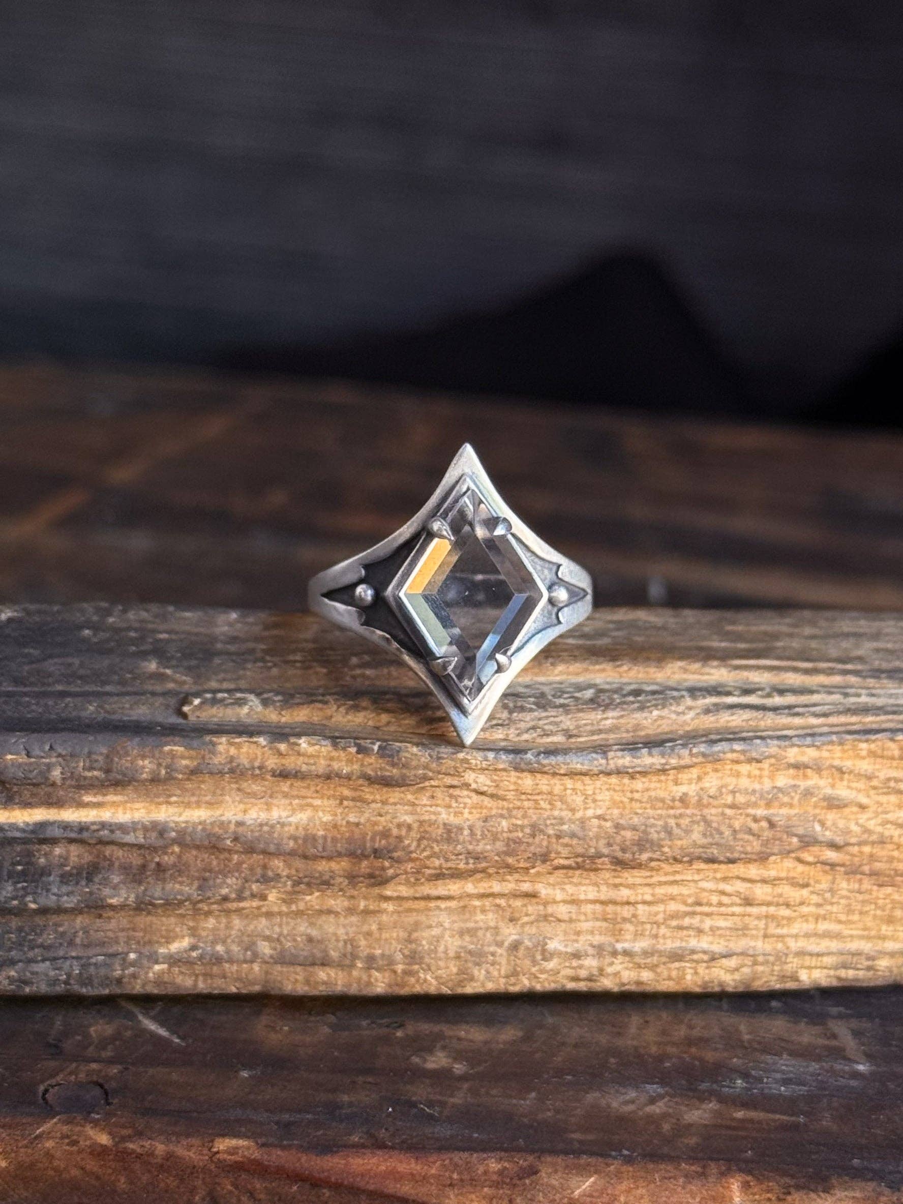Grounded Ring W/ Faceted Quartz Size 7