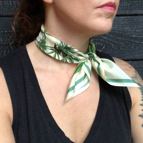 Botanical Cannabis Silk Bandana - 17 x 17 Inches