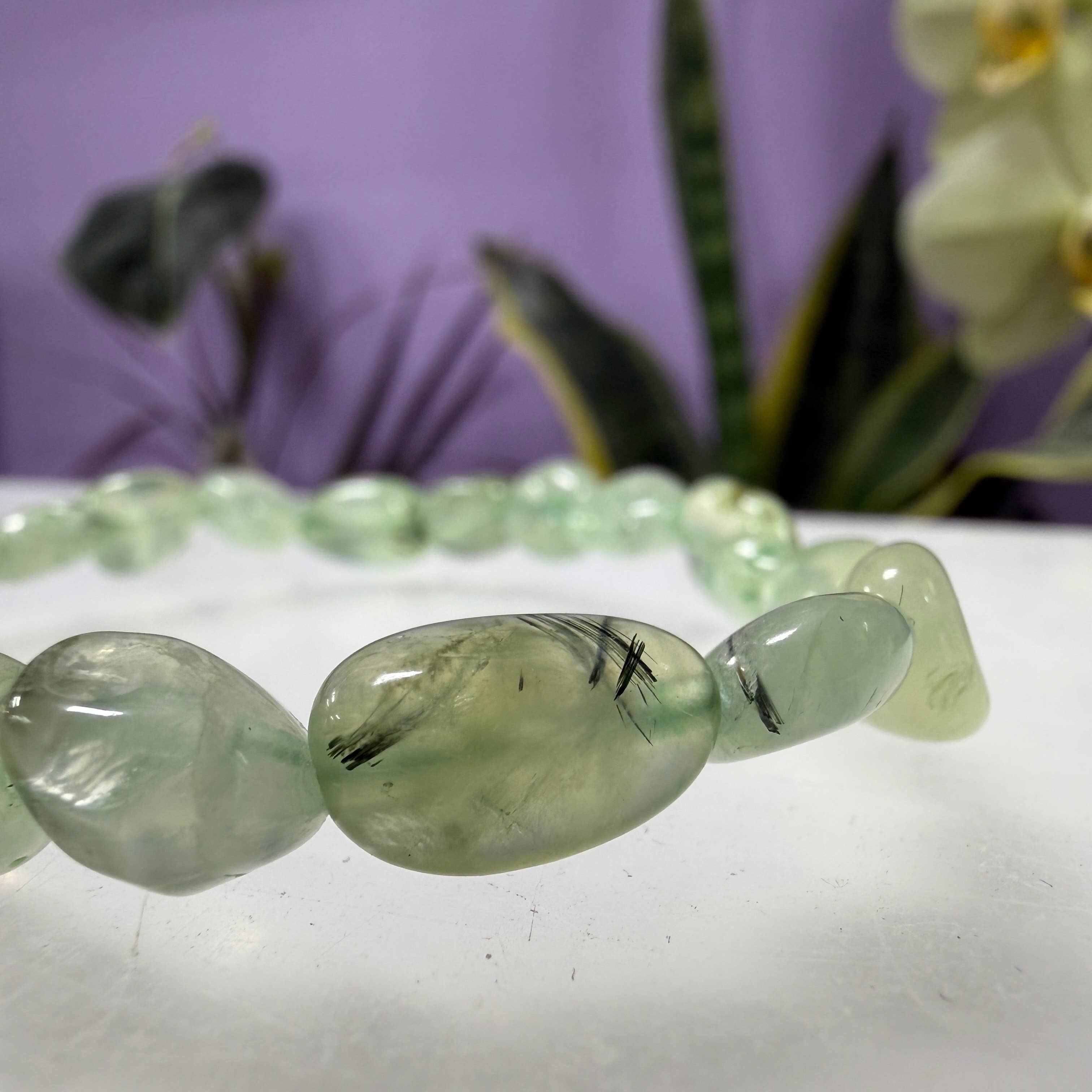8mm Green Prehnite Tumble Bracelet 7.5